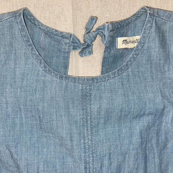 Madewell Chambray Bow Back Dress Blue - Medium - Picture 7 of 11